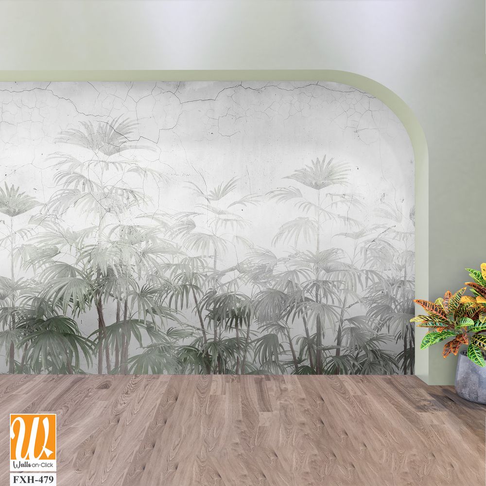 Tropical leaves and Trees Wallpaper design - 3D illustration [WP-FXH-479]