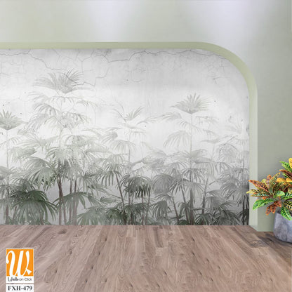 Tropical leaves and Trees Wallpaper design - 3D illustration [WP-FXH-479]