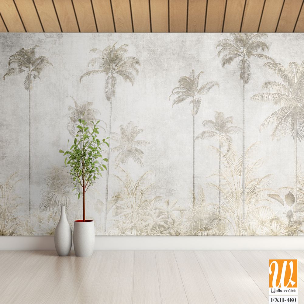 Tropical leaves and Trees Wallpaper design - 3D illustration [WP-FXH-480]