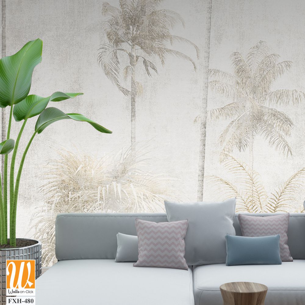 Tropical leaves and Trees Wallpaper design - 3D illustration [WP-FXH-480]