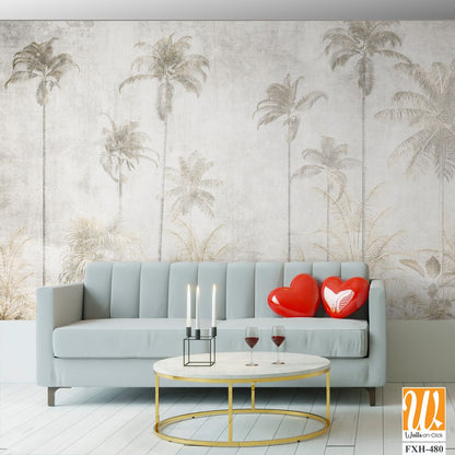 Tropical leaves and Trees Wallpaper design - 3D illustration [WP-FXH-480]