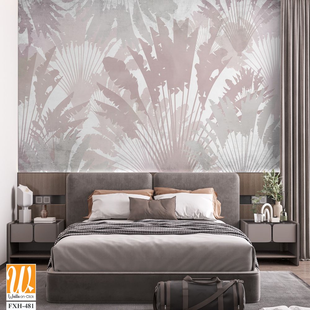 Tropical leaves and Trees Wallpaper design - 3D illustration [WP-FXH-481]