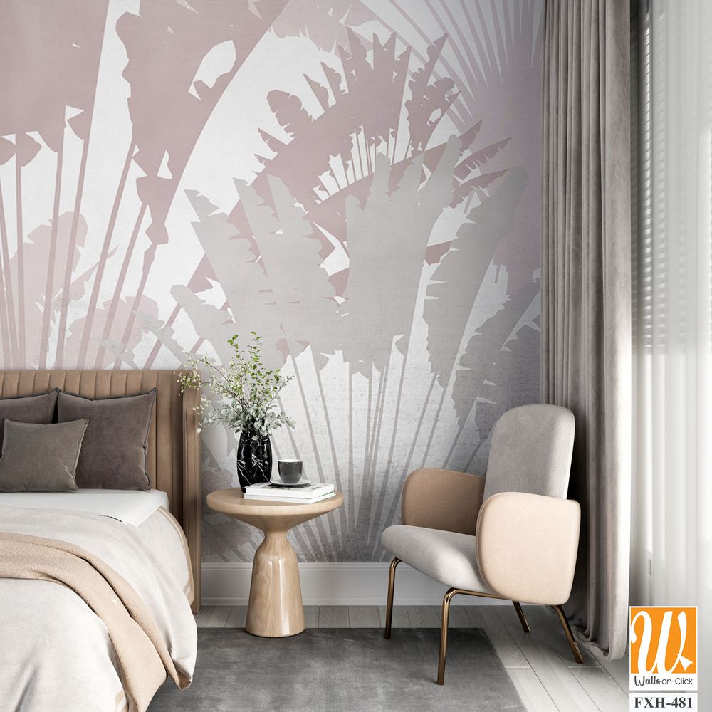 Tropical leaves and Trees Wallpaper design - 3D illustration [WP-FXH-481]