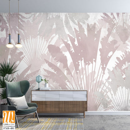 Tropical leaves and Trees Wallpaper design - 3D illustration [WP-FXH-481]