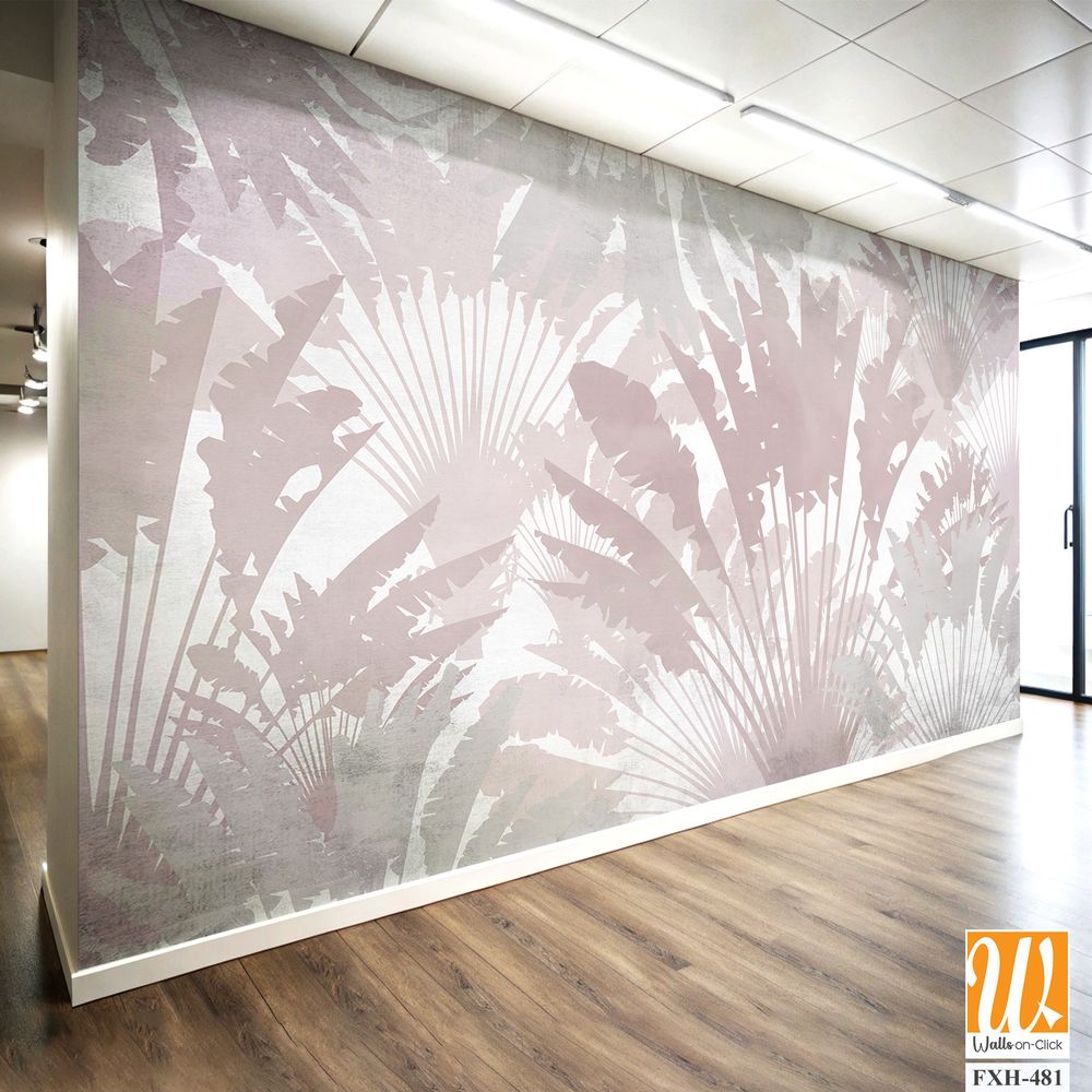 Tropical leaves and Trees Wallpaper design - 3D illustration [WP-FXH-481]