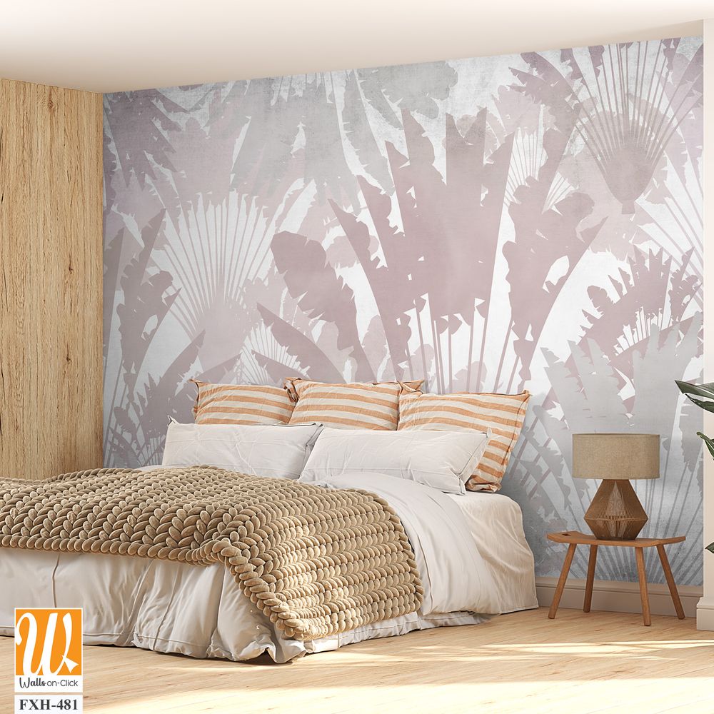 Tropical leaves and Trees Wallpaper design - 3D illustration [WP-FXH-481]