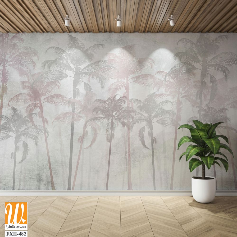 Tropical leaves and Trees Wallpaper design - 3D illustration [WP-FXH-482]