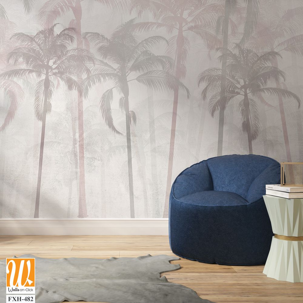 Tropical leaves and Trees Wallpaper design - 3D illustration [WP-FXH-482]