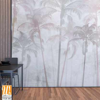 Tropical leaves and Trees Wallpaper design - 3D illustration [WP-FXH-482]