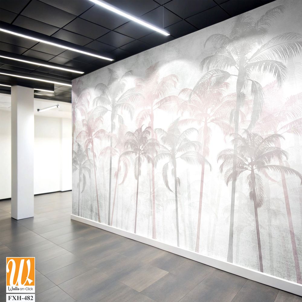 Tropical leaves and Trees Wallpaper design - 3D illustration [WP-FXH-482]