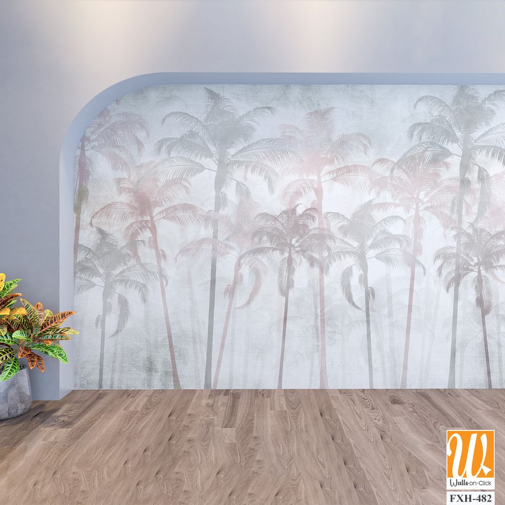 Tropical leaves and Trees Wallpaper design - 3D illustration [WP-FXH-482]