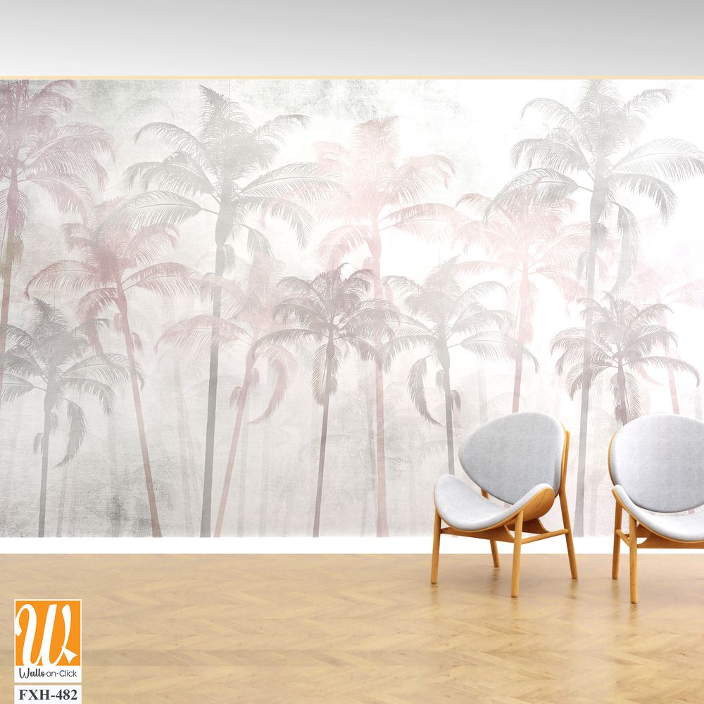 Tropical leaves and Trees Wallpaper design - 3D illustration [WP-FXH-482]