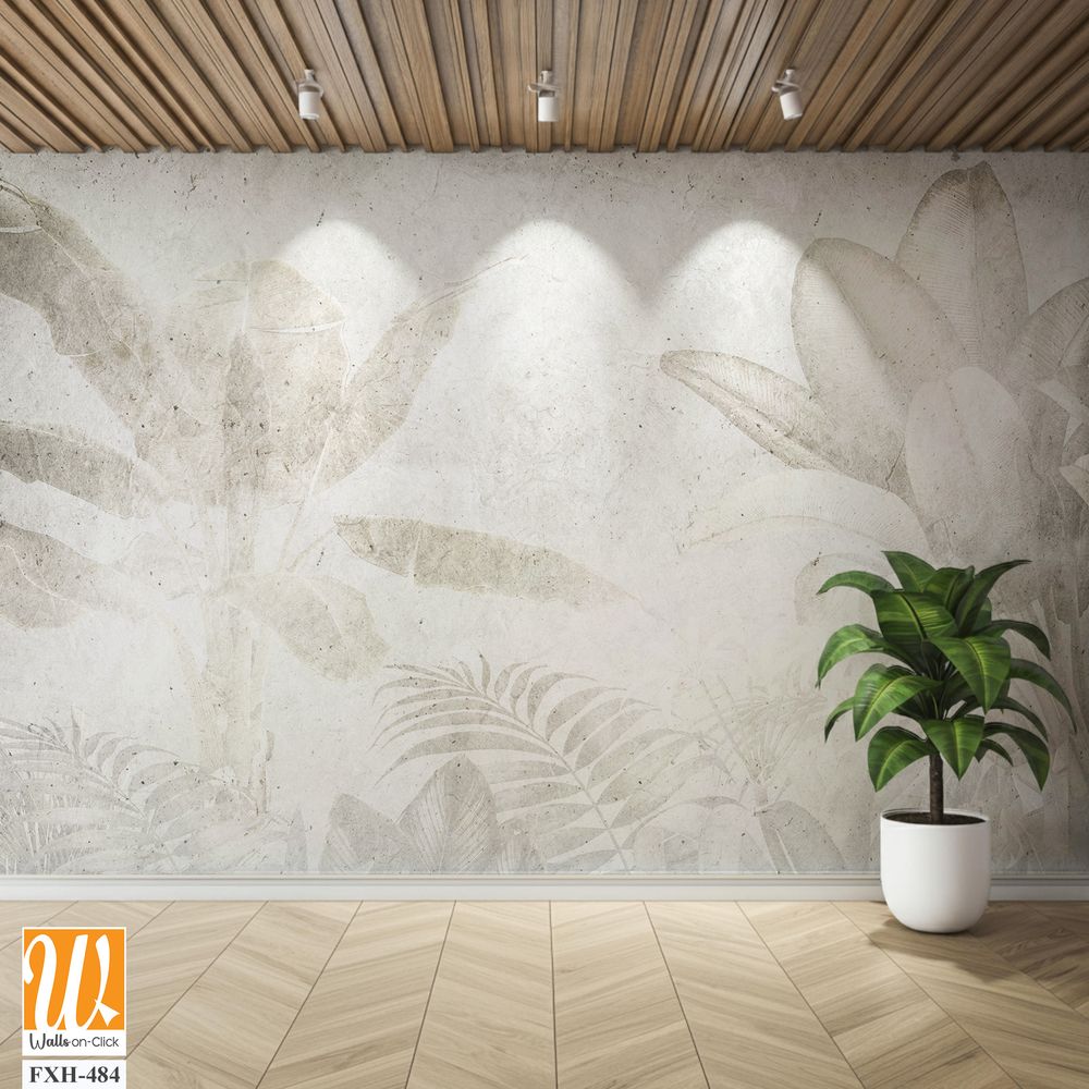 Tropical leaves and Trees Wallpaper design - 3D illustration [WP-FXH-484]