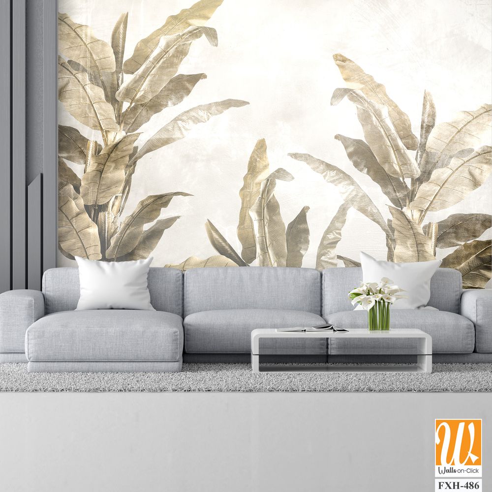 Tropical leaves and Trees Wallpaper design - 3D illustration [WP-FXH-486]