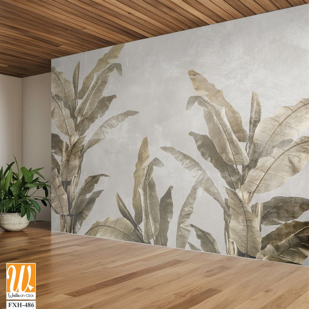 Tropical leaves and Trees Wallpaper design - 3D illustration [WP-FXH-486]