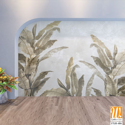 Tropical leaves and Trees Wallpaper design - 3D illustration [WP-FXH-486]