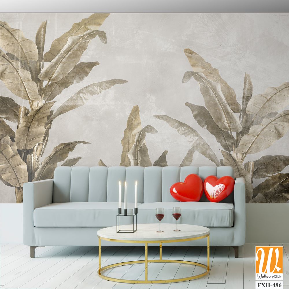 Tropical leaves and Trees Wallpaper design - 3D illustration [WP-FXH-486]