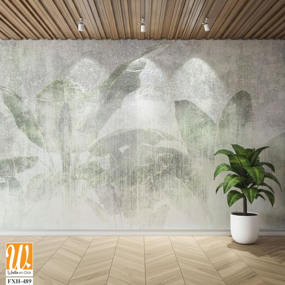 Tropical leaves and Trees Wallpaper design - 3D illustration [WP-FXH-489]