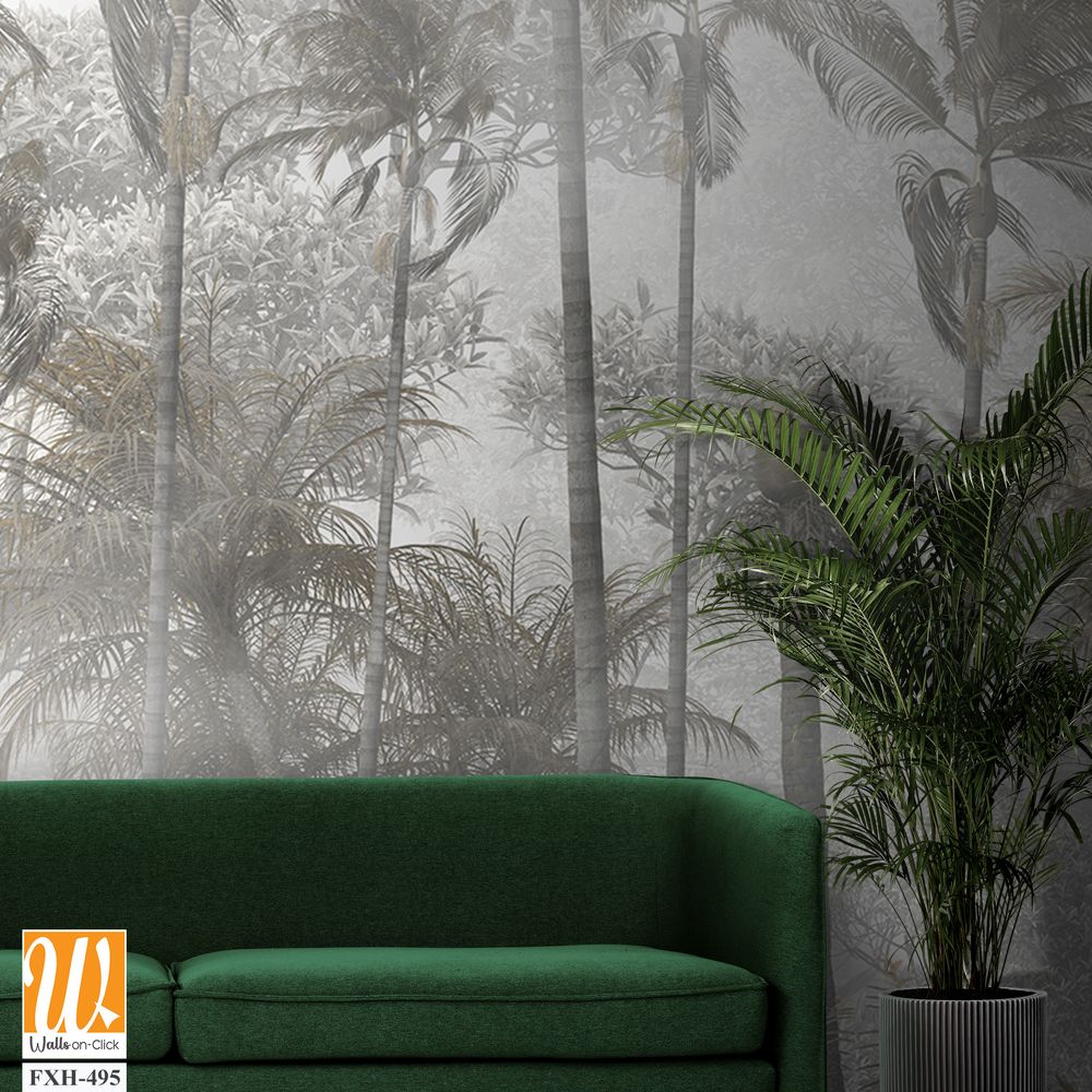 Tropical leaves and Trees Wallpaper design - 3D illustration [WP-FXH-495]