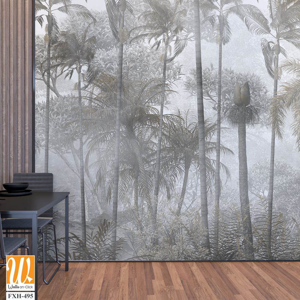 Tropical leaves and Trees Wallpaper design - 3D illustration [WP-FXH-495]