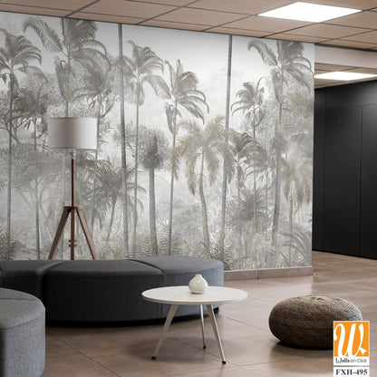 Tropical leaves and Trees Wallpaper design - 3D illustration [WP-FXH-495]