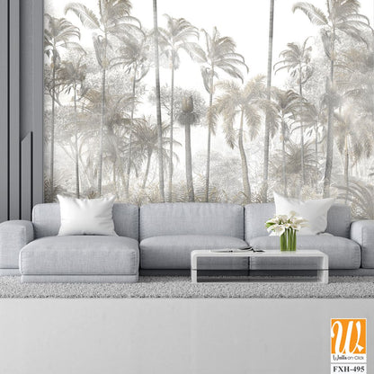 Tropical leaves and Trees Wallpaper design - 3D illustration [WP-FXH-495]