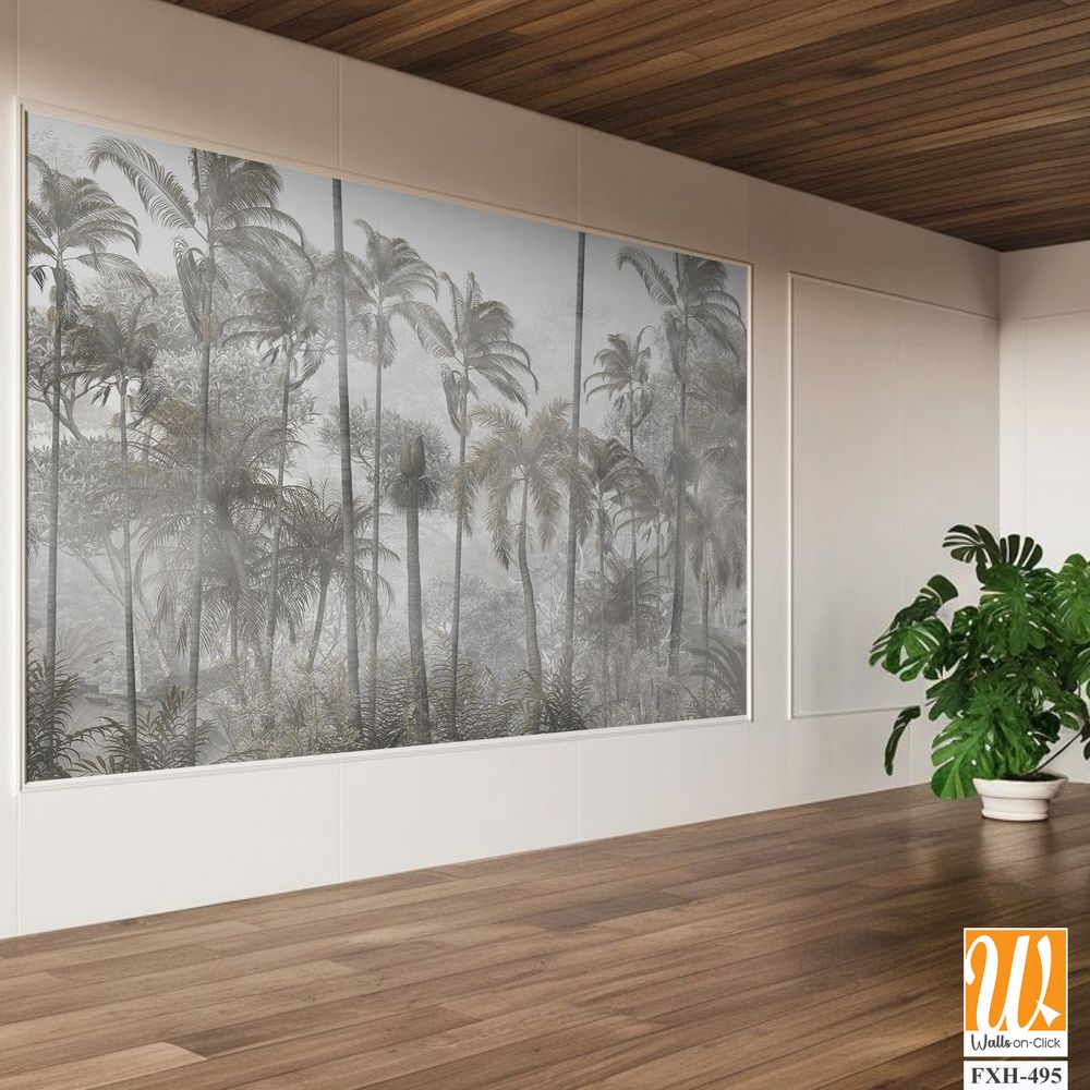 Tropical leaves and Trees Wallpaper design - 3D illustration [WP-FXH-495]