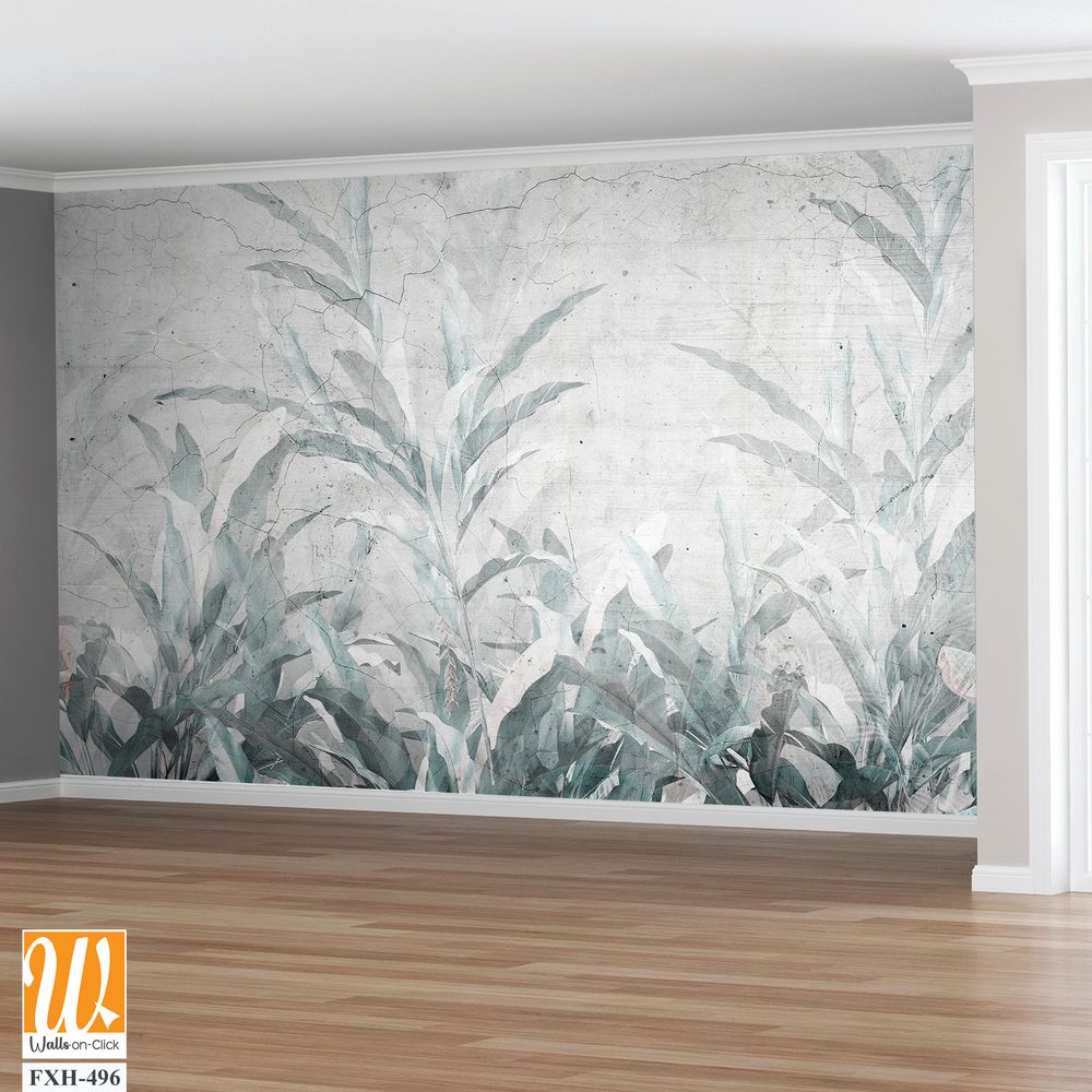 Tropical leaves and Trees Wallpaper design - 3D illustration [WP-FXH-496]