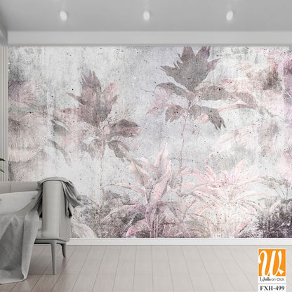 Tropical leaves and Trees Wallpaper design - 3D illustration [WP-FXH-499]