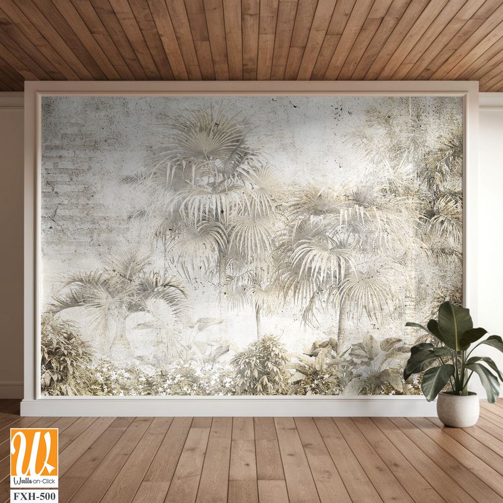 Tropical leaves and Trees Wallpaper design - 3D illustration [WP-FXH-500]