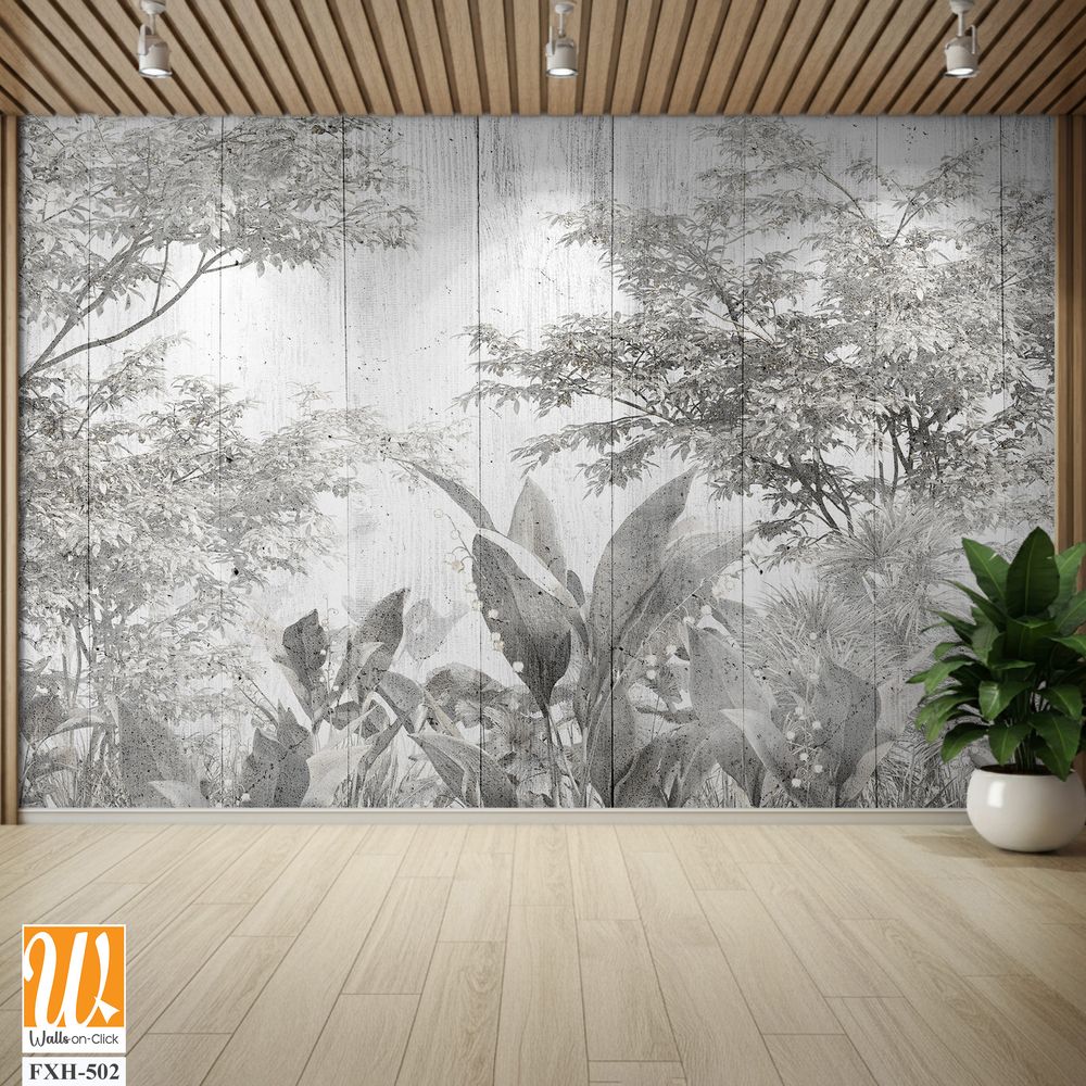 Tropical leaves and Trees Wallpaper design - 3D illustration [WP-FXH-502]