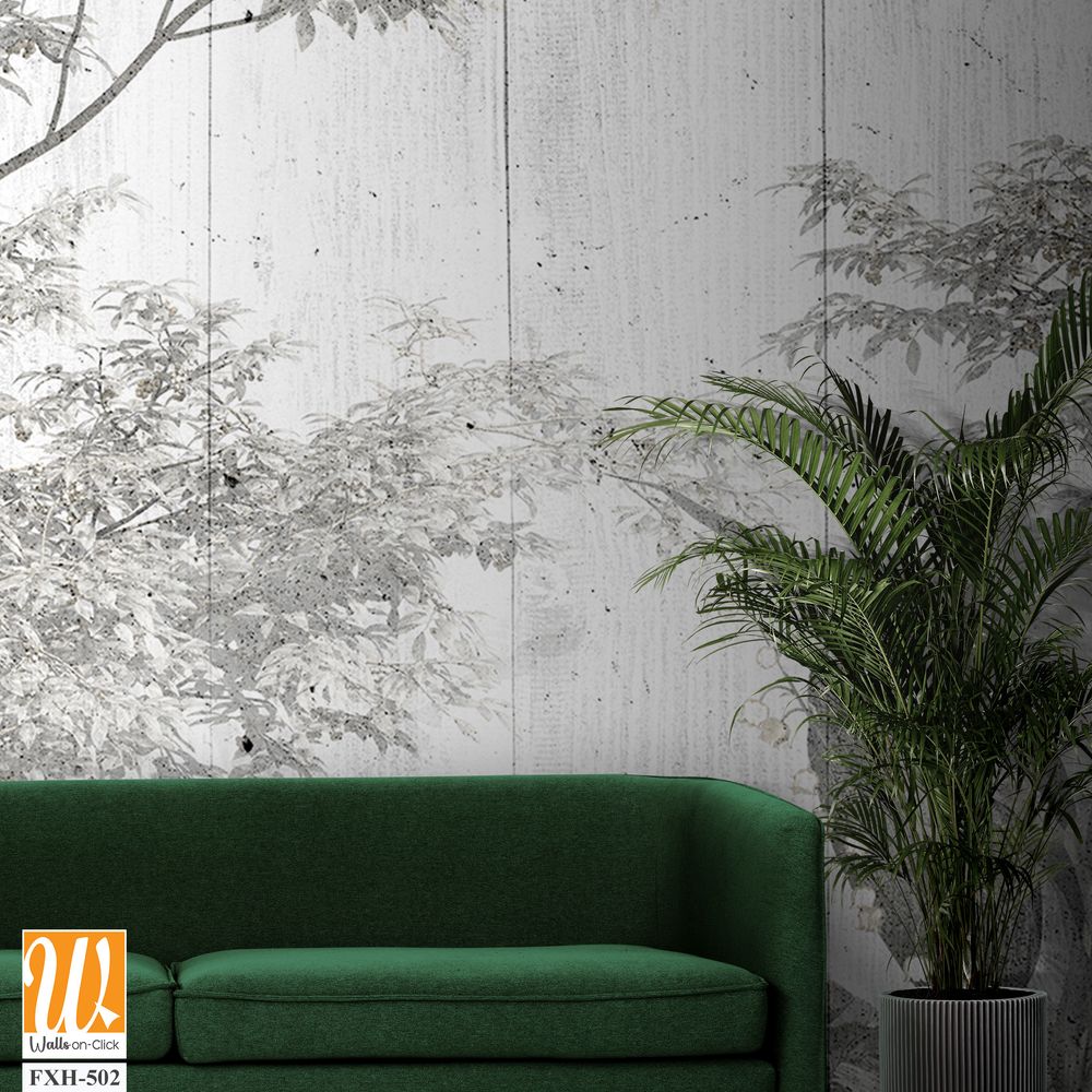 Tropical leaves and Trees Wallpaper design - 3D illustration [WP-FXH-502]