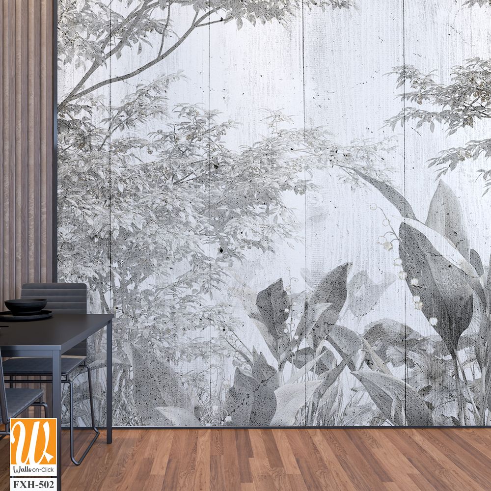 Tropical leaves and Trees Wallpaper design - 3D illustration [WP-FXH-502]