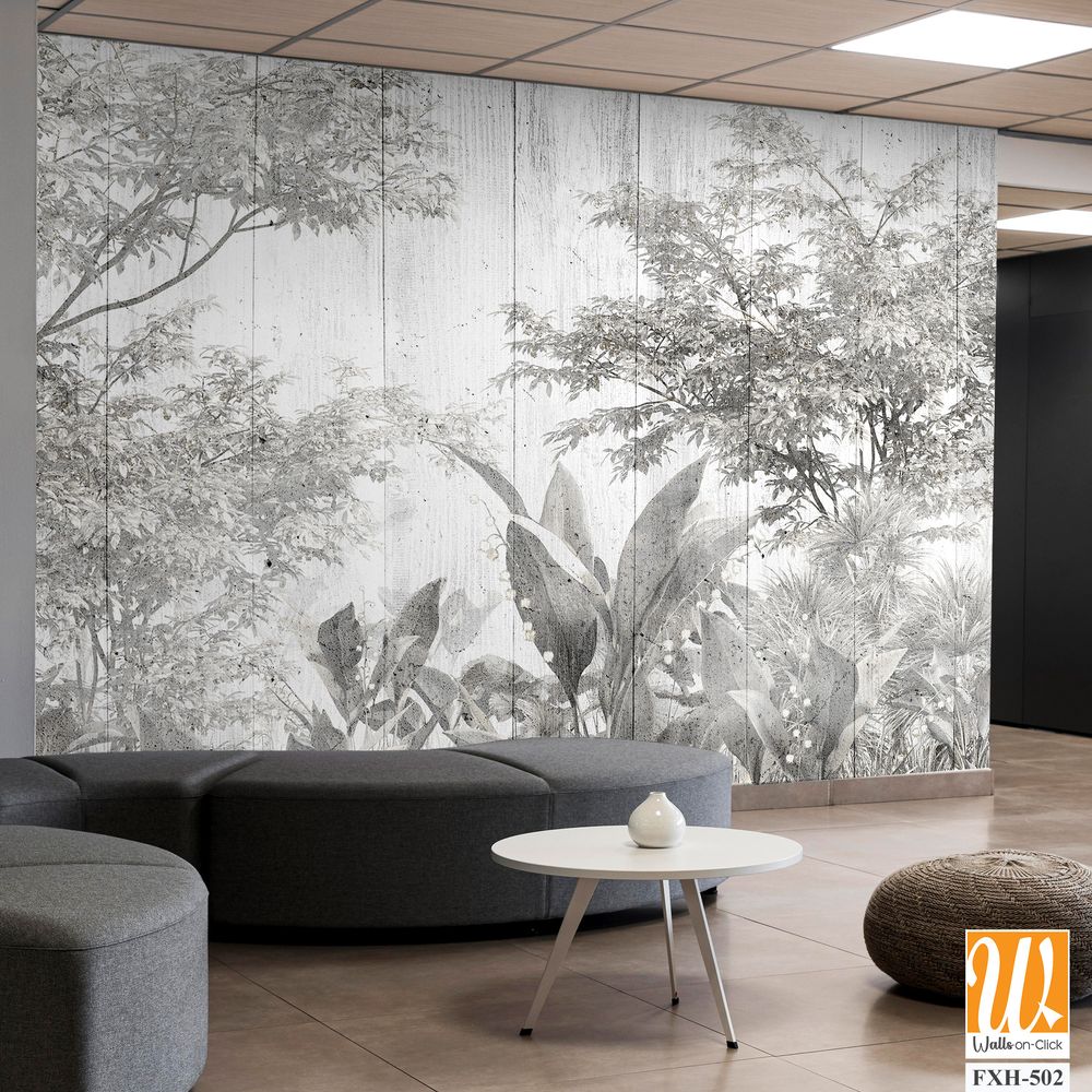 Tropical leaves and Trees Wallpaper design - 3D illustration [WP-FXH-502]