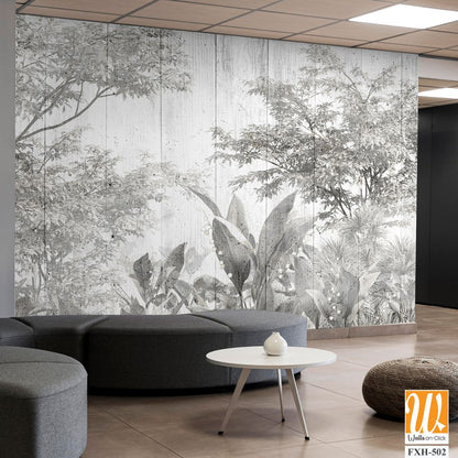 Tropical leaves and Trees Wallpaper design - 3D illustration [WP-FXH-502]