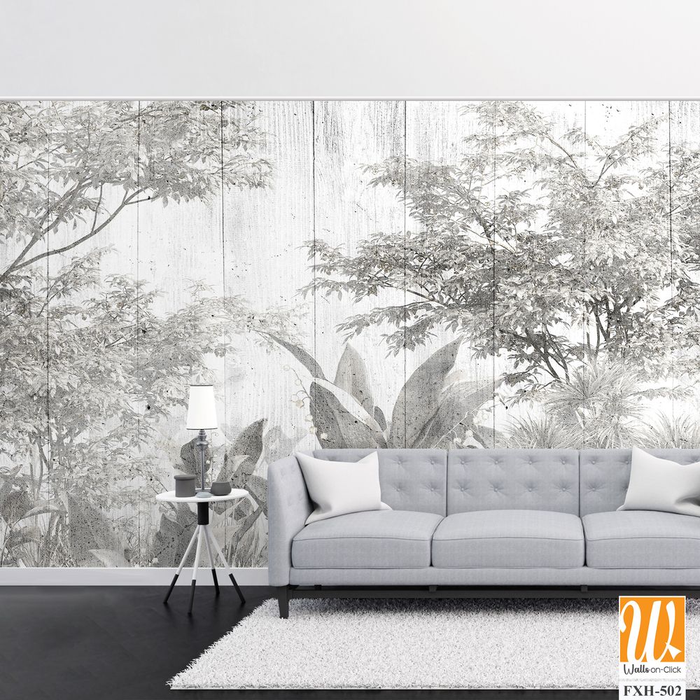 Tropical leaves and Trees Wallpaper design - 3D illustration [WP-FXH-502]