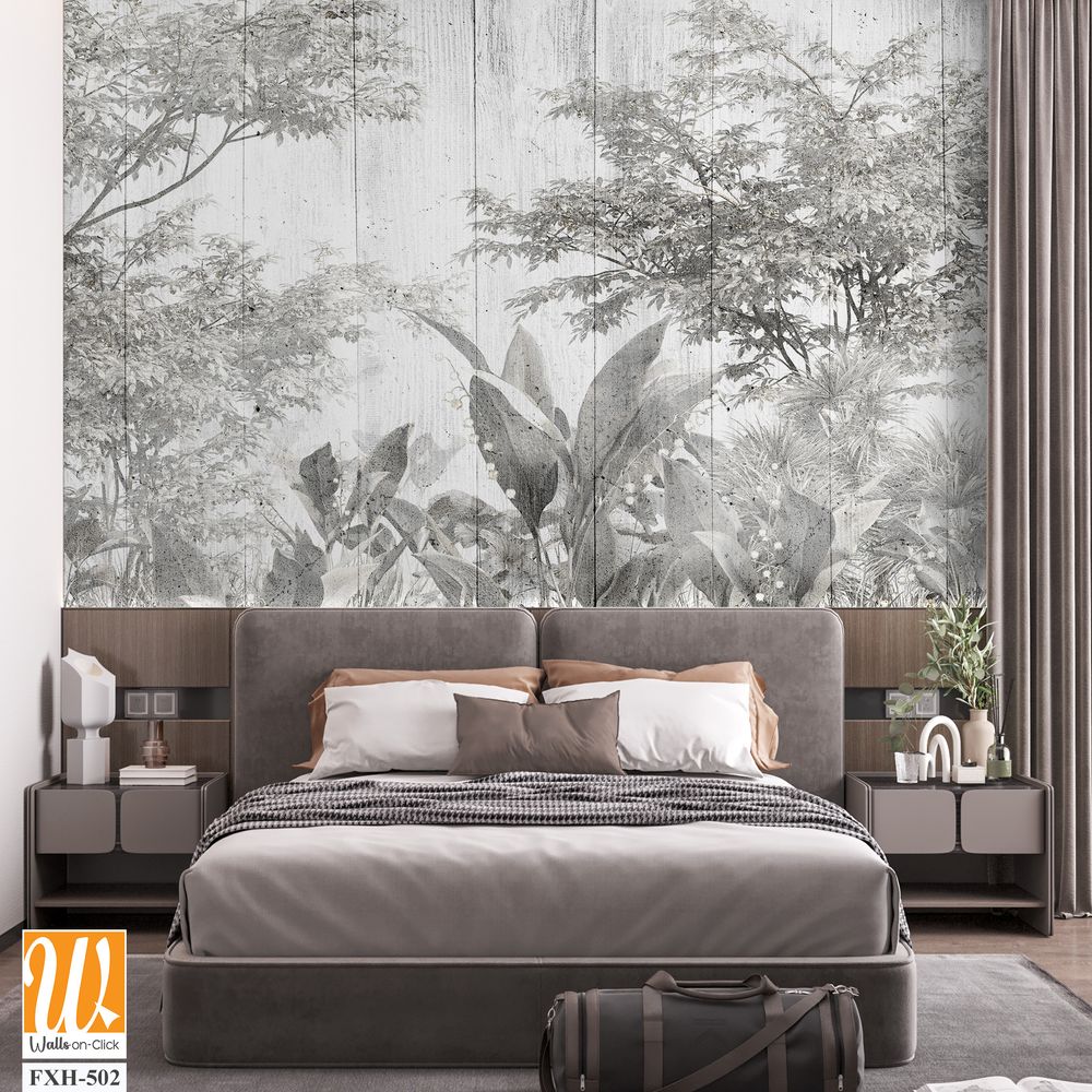 Tropical leaves and Trees Wallpaper design - 3D illustration [WP-FXH-502]