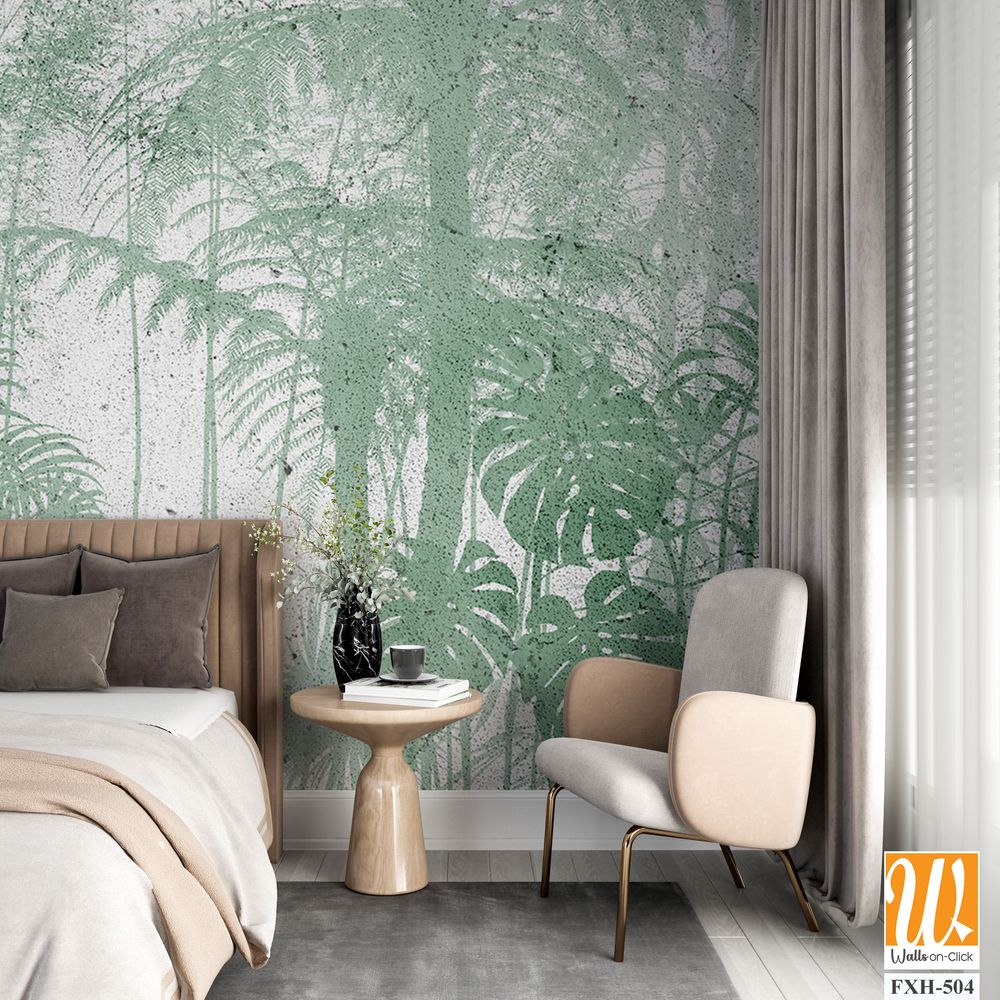 Tropical leaves and Trees Wallpaper design - 3D illustration [WP-FXH-504]