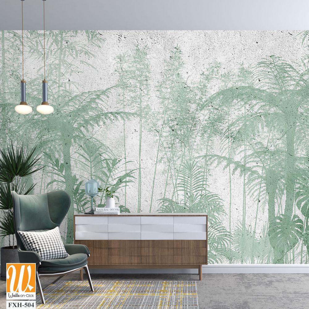 Tropical leaves and Trees Wallpaper design - 3D illustration [WP-FXH-504]