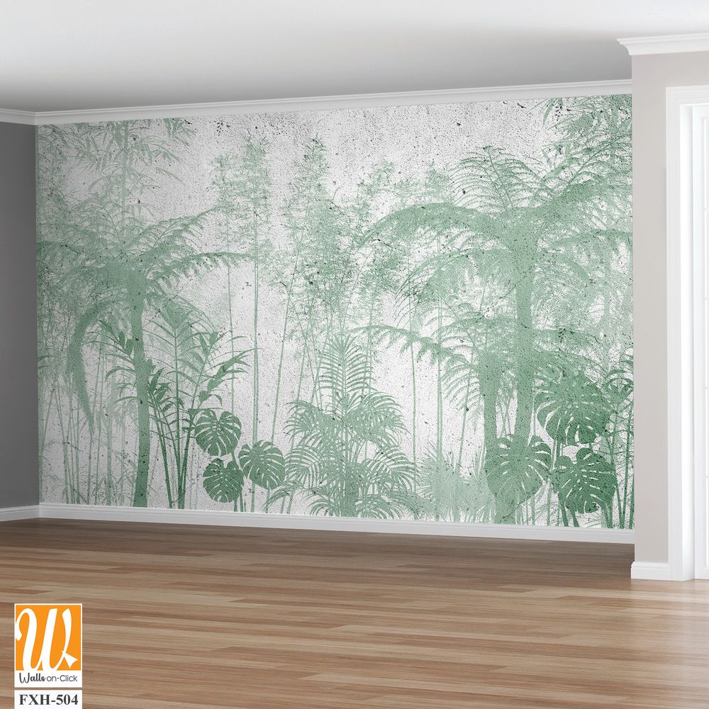 Tropical leaves and Trees Wallpaper design - 3D illustration [WP-FXH-504]