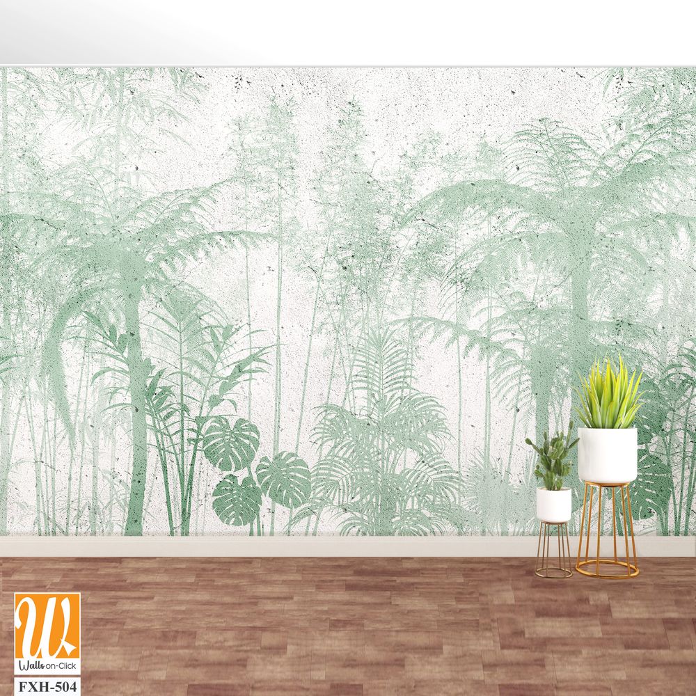 Tropical leaves and Trees Wallpaper design - 3D illustration [WP-FXH-504]