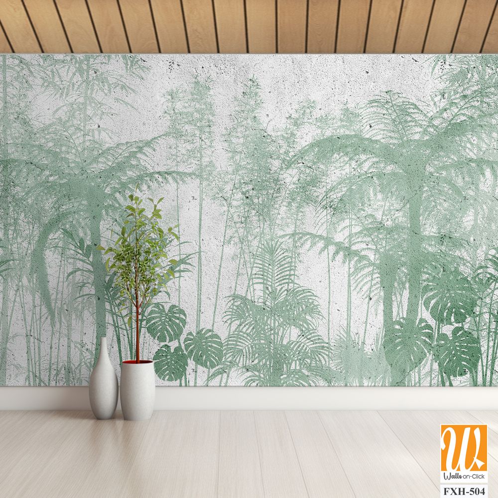 Tropical leaves and Trees Wallpaper design - 3D illustration [WP-FXH-504]