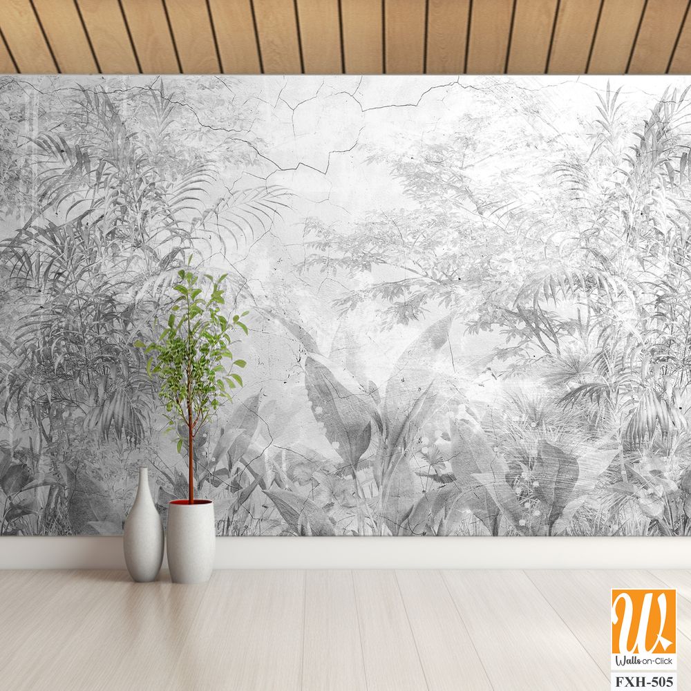 Tropical leaves and Trees Wallpaper design - 3D illustration [WP-FXH-505]