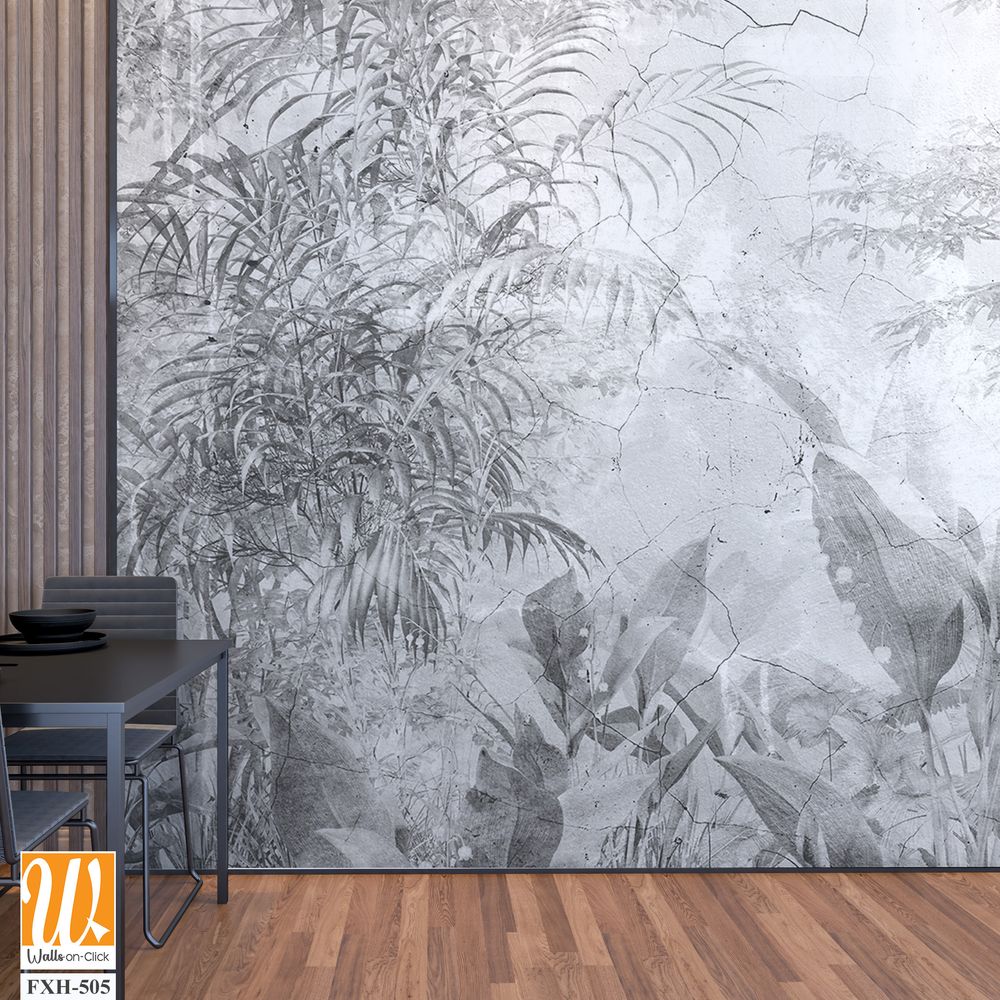 Tropical leaves and Trees Wallpaper design - 3D illustration [WP-FXH-505]