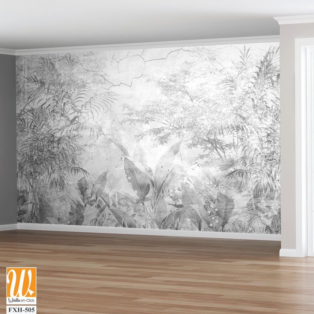 Tropical leaves and Trees Wallpaper design - 3D illustration [WP-FXH-505]