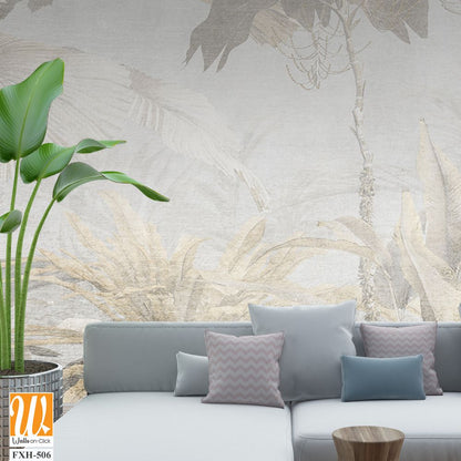 Tropical leaves and Trees Wallpaper design - 3D illustration [WP-FXH-506]