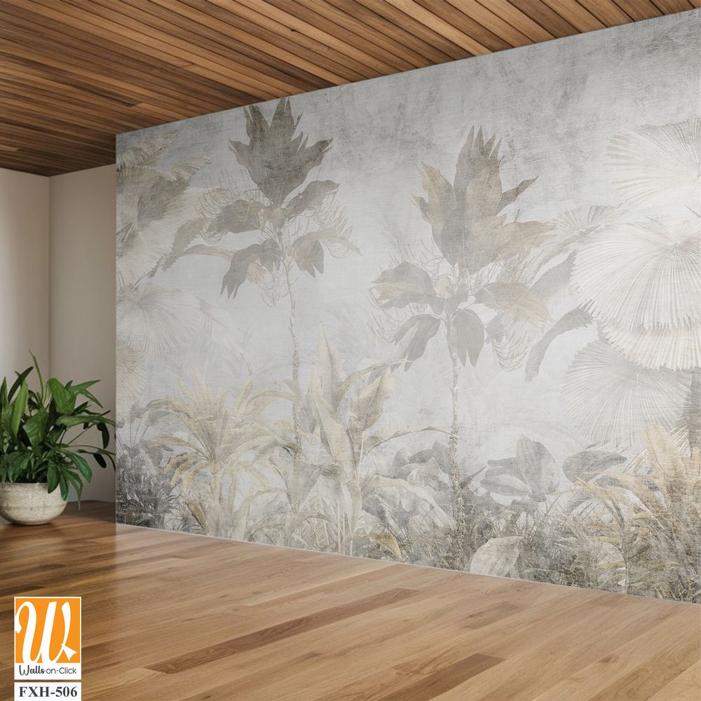 Tropical leaves and Trees Wallpaper design - 3D illustration [WP-FXH-506]