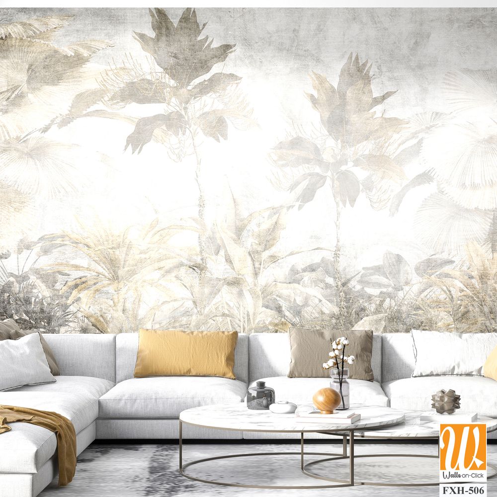 Tropical leaves and Trees Wallpaper design - 3D illustration [WP-FXH-506]