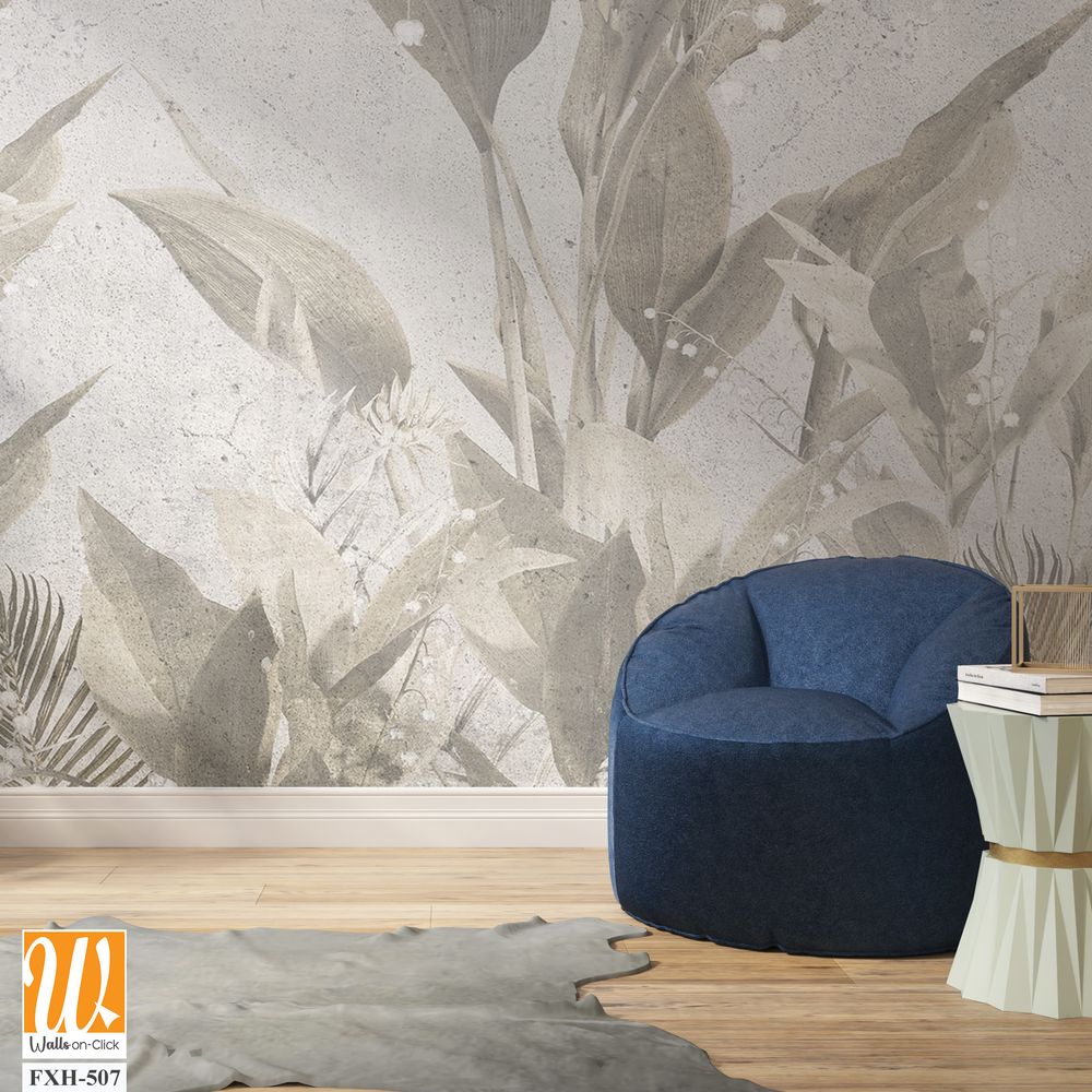 Tropical leaves and Trees Wallpaper design - 3D illustration [WP-FXH-507]