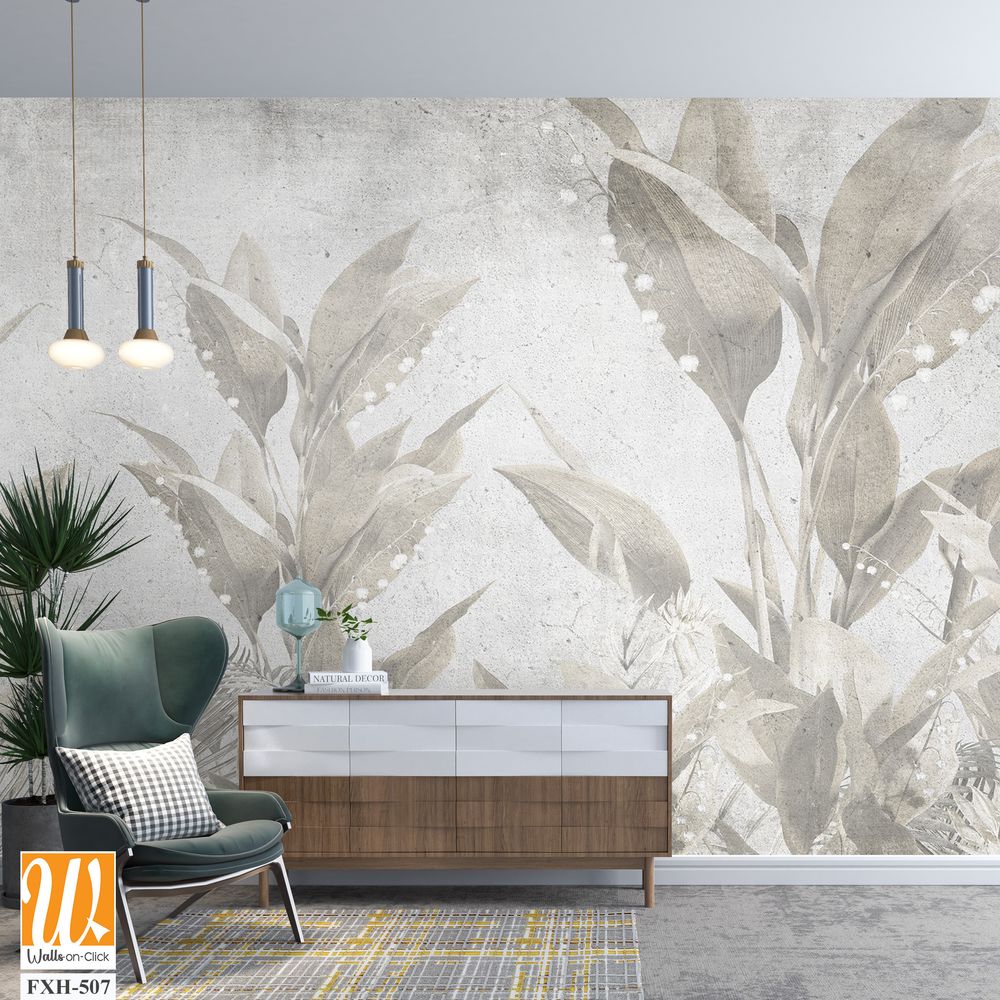 Tropical leaves and Trees Wallpaper design - 3D illustration [WP-FXH-507]